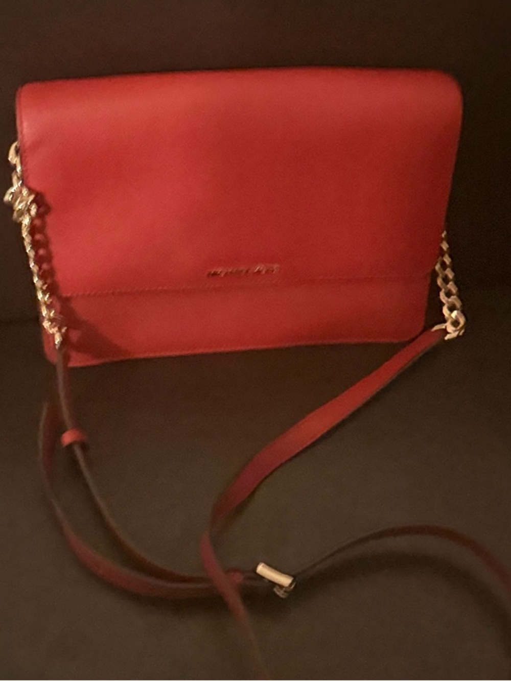 Michael Kors Sangria Red Leather Daniela Crossbody with Gold Chain Accent
